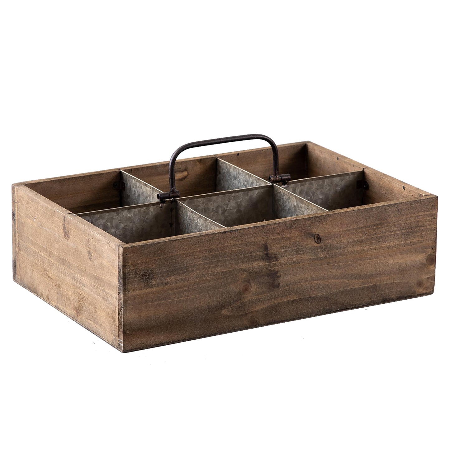 Sintosin Farmhouse Wooden Crates for Decor 15 X 10 inches, Distressed Wood and Galvanized Storage Crates for Crafts, Rustic Wooden Baskets for Gifts, Wood Crates for Display, 6 Individual Slots