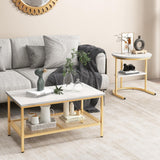 KOTEK Nesting Coffee Table Set of 2, Detachable Rectangular Coffee Table & Small Round End Table Set, Faux Marble Pattern & Sturdy Metal Frame, Modern Nesting Tables for Living Room (Gold) KOTEK
