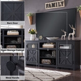 JXQTLINGMU Farmhouse TV Stand for 75 Inch TV, Entertainment Center with Storage, Modern TV Cabinet with Barn Doors, 66" Rustic TV Console for Living Room, Adjustable Shelf - Black JXQTLINGMU
