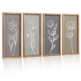 3D Wooden Floral Bathroom Wall Decor (Set of 4) Lightweight, Ready-to-Hang Framed Wall Art For Living Room, Bedroom, or Office - Premium Boho Botanical Farmhouse Decorations - Gift-Boxed Tide and Tales