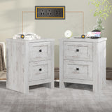 AMERLIFE Large Nightstand Set of 2 with Charging Station, Bedside Table with USB Ports and Outlets, Farmhouse Wood End Table for Bedroom, Living Room, Distressed White AMERLIFE