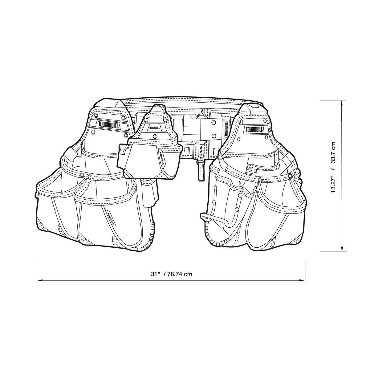ToughBuilt - 4-piece Contractor Tool Belt Set - Heavy Duty and Durable - 3 Cliptech Pouches and padded Toolbelt - (TB-CT-101-4P) ToughBuilt