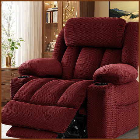 Gehtmnl Large-Wide Power Lift Recliner Chair for Elderly - Triple Motor Lift Chairs - Infinite Position Adjust - Power Headrest - Lift Assist & 180° Lay Flat - Soft Plush Flannel (Red) Gehtmnl