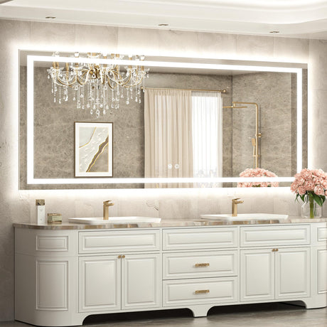 TETOTE 72 x 32 LED Bathroom Mirror, Brighter Lighted Bathroom Vanity Mirror with LED Lights, Light up Front and Backlit 3-Color Dimmable Anti Fog Illuminated Mirror, Waterproof, Shatterproof TETOTE