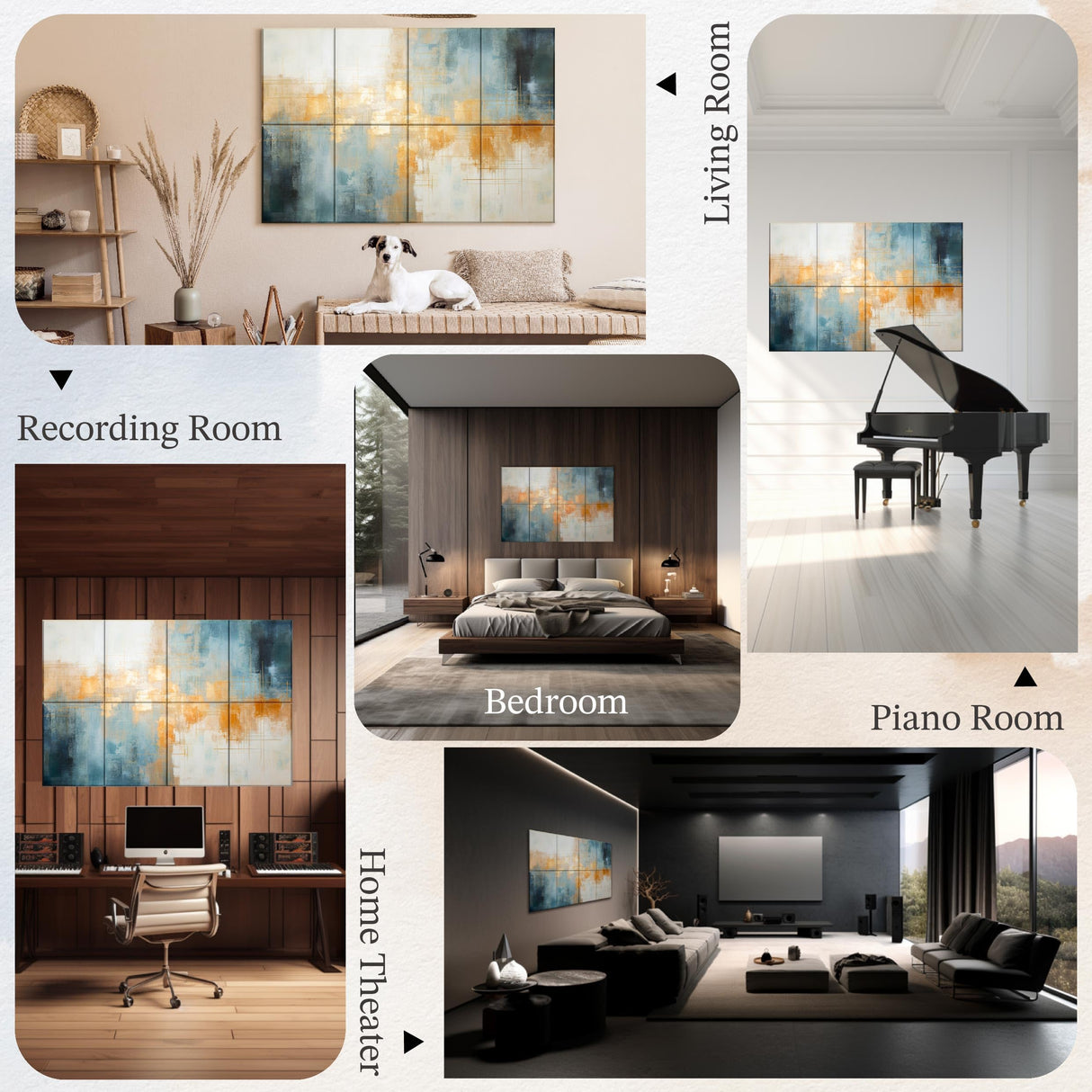 Soon Global 8-Pack Acoustical Wall Panels, 48 X 32 Inches Art Acoustic Panels, Decorative Acoustic Panels, Acoustic Wall Panels, Sound Absorbing Wall Art, Teal Aura Soon Global