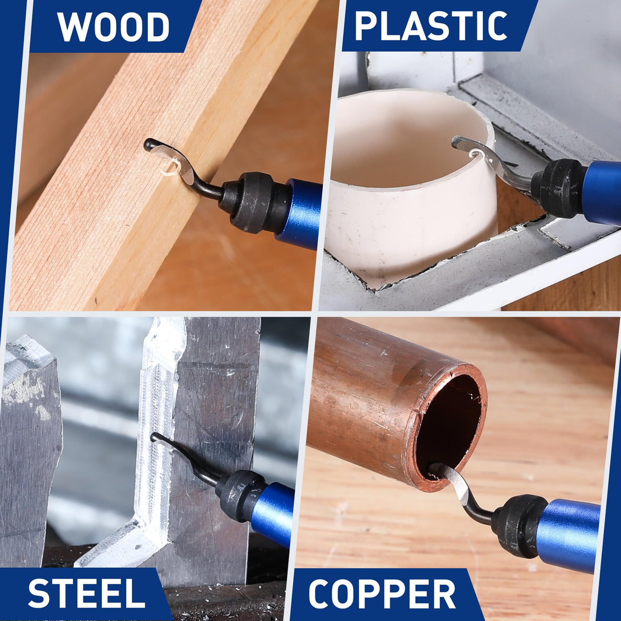 WORKPRO Deburring Tool with 11 Extra High Speed Steel Swivel Blades - 360 Degree Rotary Head Deburring Tool for Metal, Resin, Aluminum, Copper, Plastic, 3D Printing, Wood WORKPRO