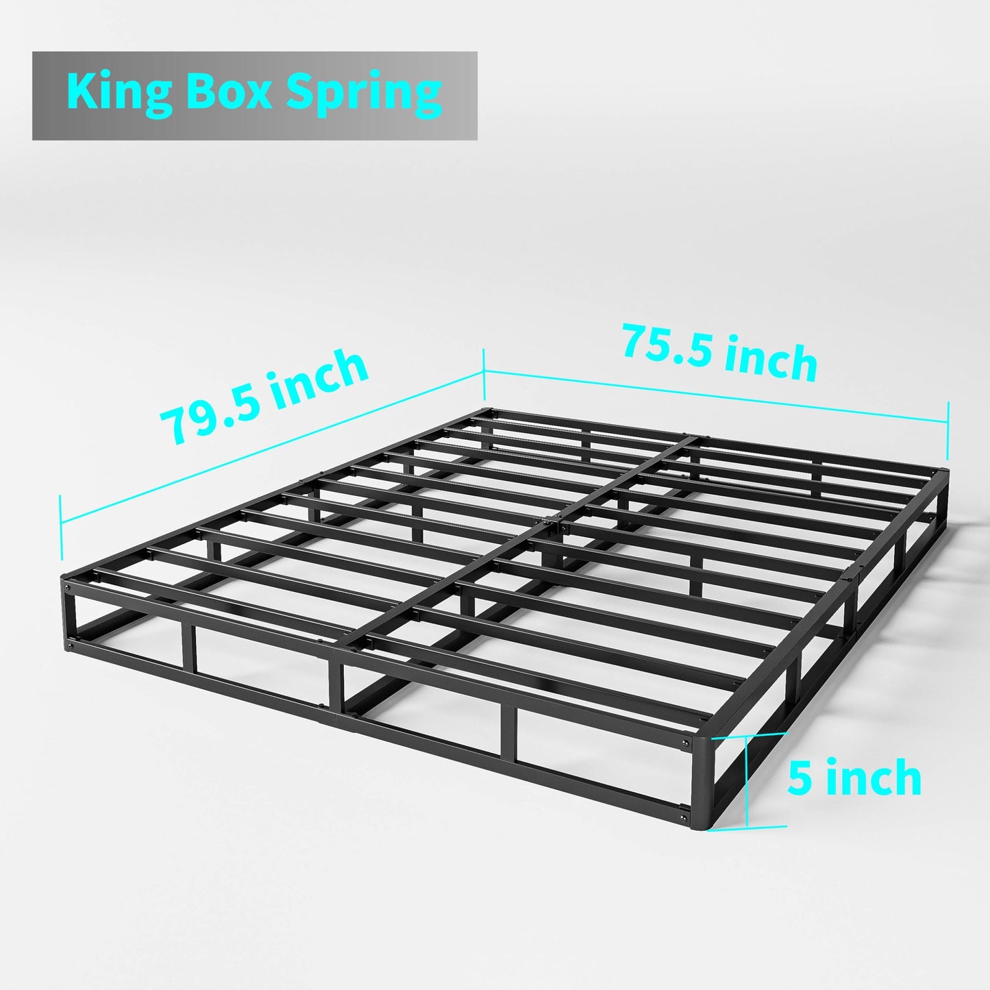 HUEIIS King Box Spring 5 Inch Low Profile Strong Metal Frame Mattress Foundation, Quiet Noise-Free,Easy Assembly, 3000lbs Max Weight Capacity