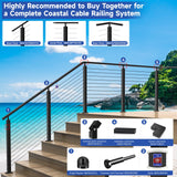 Zylorix 36" SS316 Cable Railing Post Level Drilled for Coastal Indoor Outdoor, 35"x2"x2" Stainless Steel Adjustable Top Post with Cable Grommets, DIY Cable Railing for Wood Concrete Deck, Black Zylorix