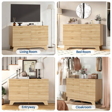 Garvee 6 Drawer Dresser for Bedroom, 47" Wide Mid Century Modern Dresser with Gold Handle, Fluted Dressers Chest of Drawers, TV Stand,Storage Organizer for Living Room,Hallway,Entryway,Oak Garvee