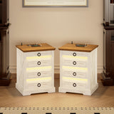 TAGELIER Night Stand Set 2 with Gun Drawer, Farmhouse Bedside Table with Charging Station, Gun Nightstand with LED Light & Human Sensor, Smart End Table for Bedroom, Antique White TAGELIER