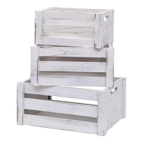 Bisaten Large Vintage Black Wooden Crates For Dispaly,Set Of 3 Wood Crates With Handles,Rustic Handmade Wood Boxes For Storage Or Display,Solid Wood Decrative Boxes (Rustic White) Bisaten