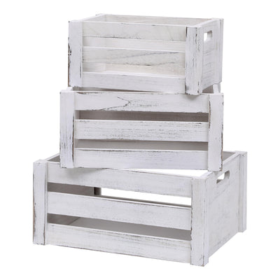 Bisaten Large Vintage Black Wooden Crates For Dispaly,Set Of 3 Wood Crates With Handles,Rustic Handmade Wood Boxes For Storage Or Display,Solid Wood Decrative Boxes (Rustic White)