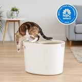 IRIS USA Cat Litter Box, Large Top Entry with Litter Catching Lid and Scoop, Dog Proof, Cat Box Enclosure, Beige/White IRIS USA, Inc.