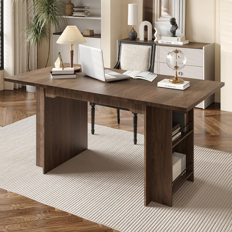 GarveeHome 63 Inch Farmhouse Dining Table with 4 Storage Shelves, Seats 4-6, Rustic Wooden Rectangle Kitchen Table for Dining Room, Living Room, Eazy Assembly, Walnut GarveeHome