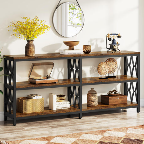 Tribesigns 70.9" Long Console Table with Storage Shelves, Industrial 3-Tier Sofa Table for Living Room, Foyer Table Entryway Table for Hallway, Front Door, Entrance, Rustic Brown & Black Tribesigns
