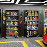 Greenvelly 72" Metal Storage Cabinet with Wheel and Pegboard, Lockable Black Metal Garage Cabinets with 2 Doors and 4 Adjustable Shelves, Rolling Steel Tool Cabinet for Garage, Home Office, School Greenvelly