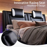 Jocisland Modern Floating Queen Bed Frame with LED Lights and Wave Curve Design in Black Jocisland