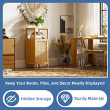 HITNET Rattan Bathroom Storage Cabinet, Small Bamboo Floor Cupboard with Door, Freestanding Narrow Side Organizer for Living Room, Kitchen, Entryway, Natural HITNET
