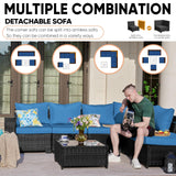 TerraRelax Patio Furniture Set 6 Pieces All Weather Patio Conversation Sets Wicker PE Rattan Outdoor Sectional Couch Sofa Set with Cushion Table for Garden, Backyard, Poolside Peacock Blue TerraRelax
