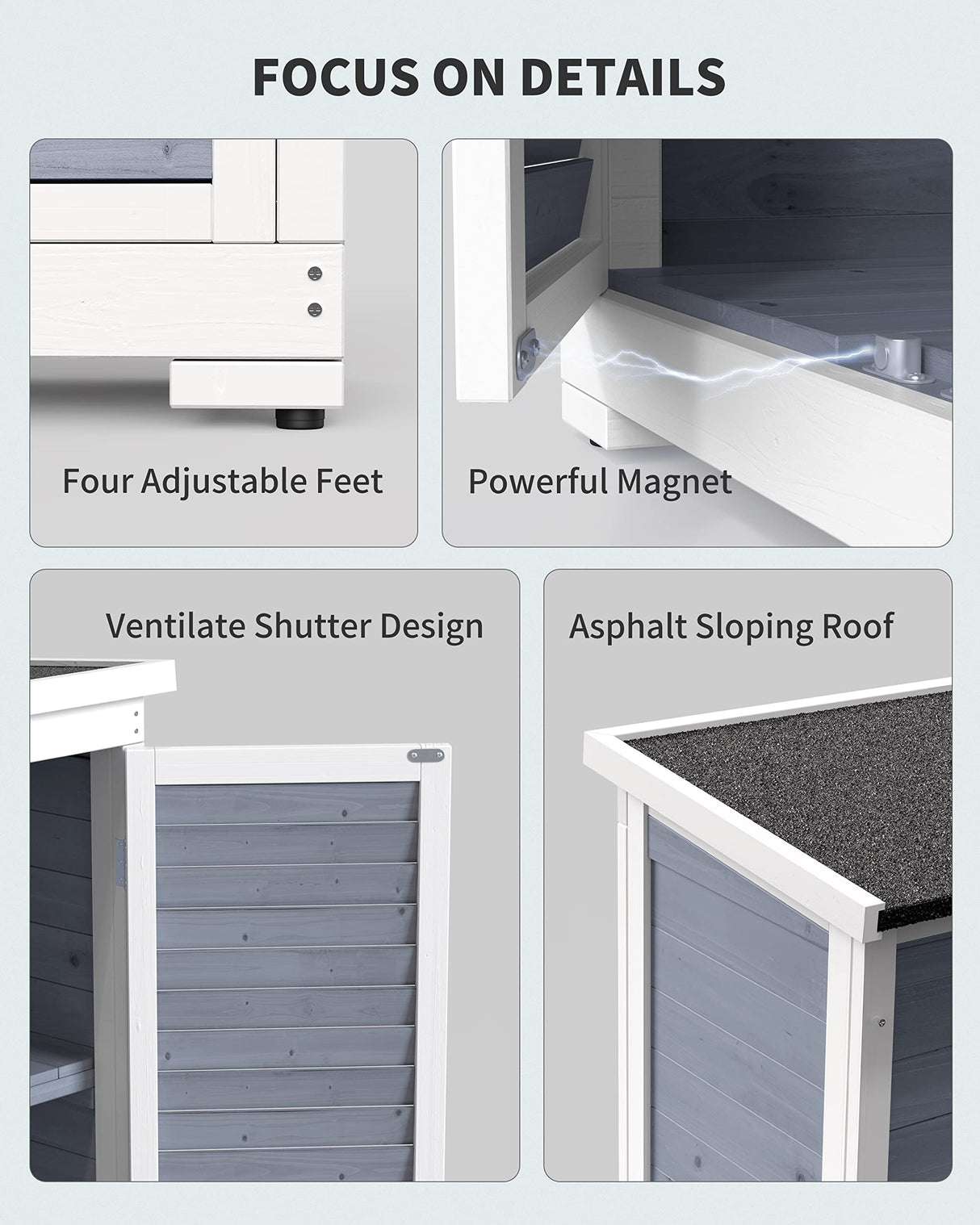 Gizoon Outdoor Storage Cabinet with 3 Shelves, Double Lockable Wooden Garden Shed with Waterproof Roof, Outside Vertical Tall Tool Shed for Yard Patio Lawn Deck-Grey Gizoon