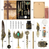 LongLongJin Quill Pen Ink Set with Seal Stamp - Feather Calligraphy Pen and Ink Set, Wax Seal Stamp Kit, Calligraphy Copybook,Beginner Calligraphy Quill Pen Lovers of All Ages Selection Gift (Grey) LongLongJin