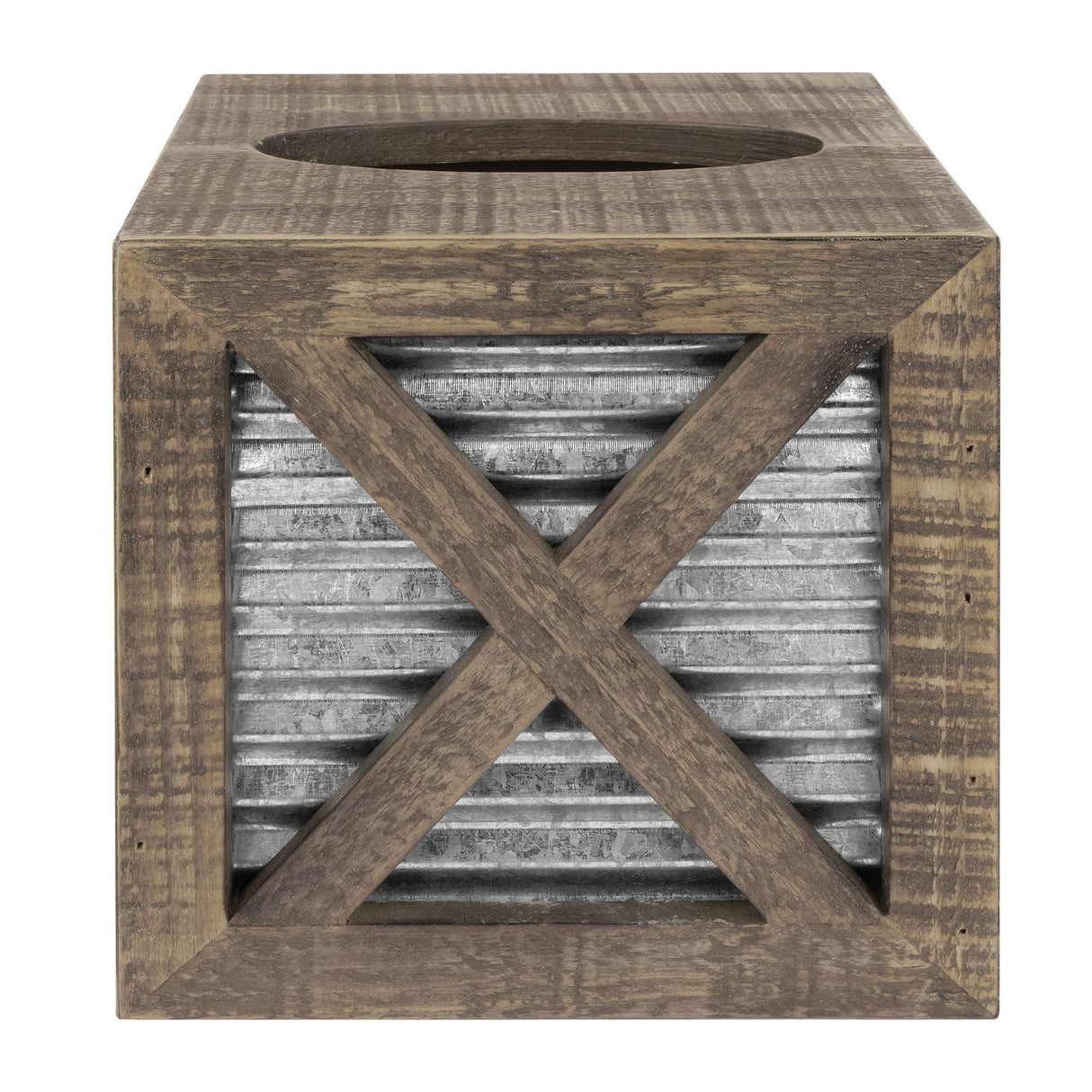 Autumn Alley Barn Door Rustic Square Farmhouse Tissue Box Cover, Farmhouse Bathroom Accessories, Rustic Bathroom Décor Tissue Holder, Wood Tissue Box Cover with Galvanized Decor Autumn Alley