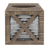 Autumn Alley Barn Door Rustic Square Farmhouse Tissue Box Cover, Farmhouse Bathroom Accessories, Rustic Bathroom Décor Tissue Holder, Wood Tissue Box Cover with Galvanized Decor Autumn Alley