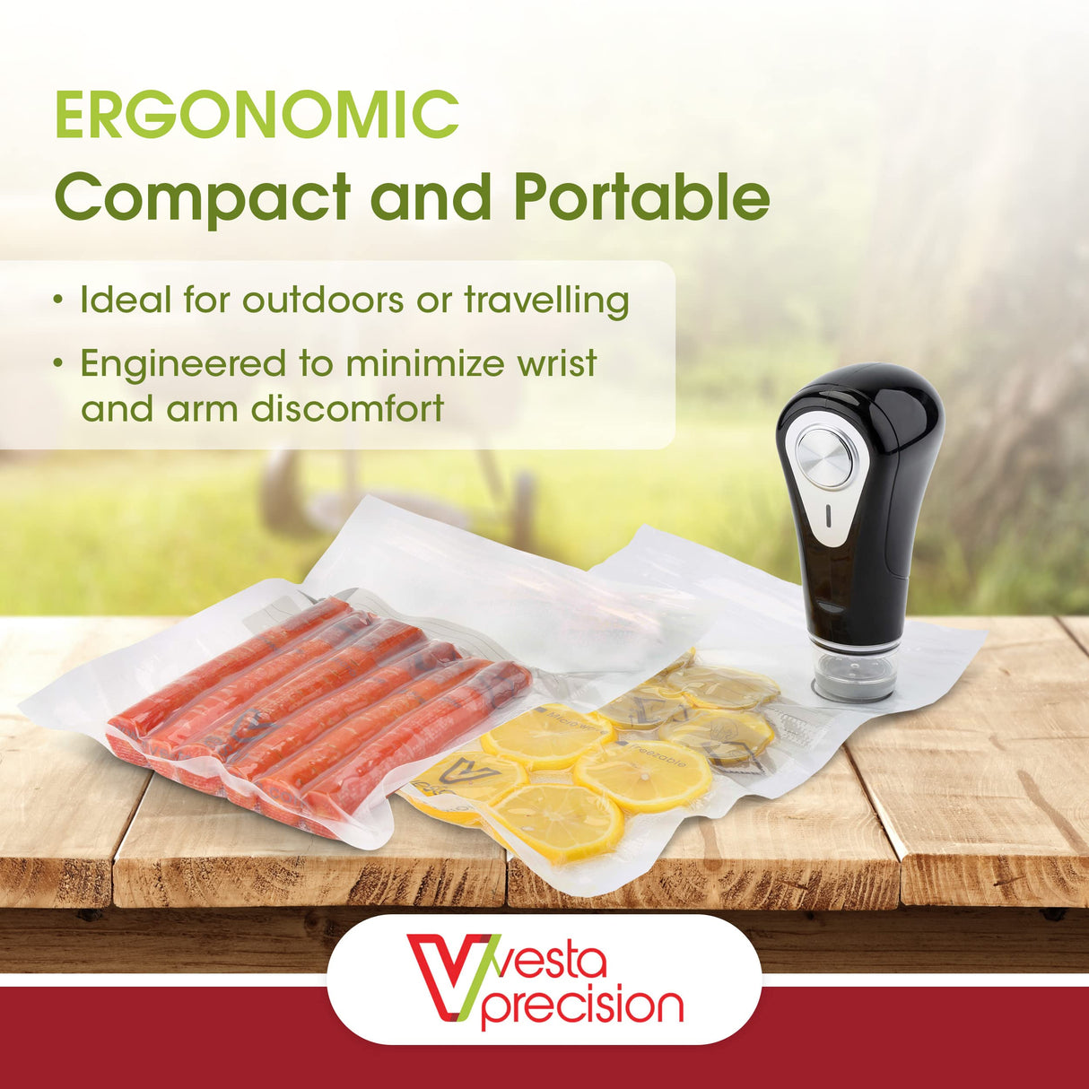 Vacuum Sealer by Vesta Precision - Handheld Vac 'n Seal | Extends Food Freshness | Fast and Powerful Vacuum | Compact Design | Long Battery Life | Works with valved Vacuum Bags, Bottles, and Canisters V Vesta Precision