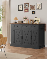 CHOEZON 51.2" Movable Kitchen Island Table with Foldable Top, Kitchen Island Cart with Storage, Trash Bin Cabinet, 2 Drawers, Spice Rack, Shelf Adjustable, Black and Rustic Brown MZD03BF CHOEZON