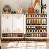 YITAHOME Shoe Cabinet with Doors for Entryway, 5-Tier White Shoe Storage Cabinet Modern Self-Supporting Wood Organizer Cabinet for Entryway Living Room Hallway, White&Gold YITAHOME