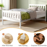 Twin Bed Frame with Headboard & Footboard,13 Wood Slats Support Wooden Platform, No Box Spring Needed, Easy Assembly, Farmhouse Style for Single Kids Room (38x75) -White KOBY HOME