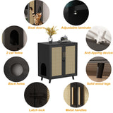 Lovinouse Large Cat Litter Box Enclosure,Hidden Kitty Litter Furniture with Sisal Covered Doors,2-Layer Wooden Cat Washroom Cabinet w/Adjustable Shelf, Side Table for Living Room,Black Lovinouse