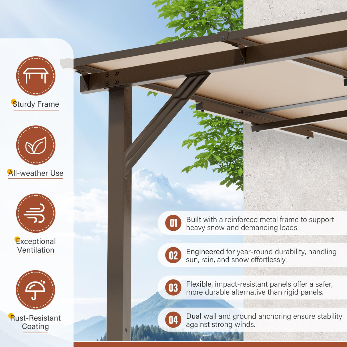 Oakcloud 10' x 14' Outdoor Wall Mounted Gazebo, Patio Lean to Gazebo Pergola with Sloped Roof, Large Heavy Duty Awning for Patio, Backyard, Deck Oakcloud