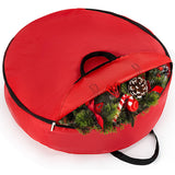 24 Inch RAINFLOW Christmas Wreath Storage Container - Heavy Duty Wreath Storage Bag With Handles Red Thickened Nonwoven Fabric Ideal For Household Organization Halloween Holiday Ornament Storage RAINFLOW