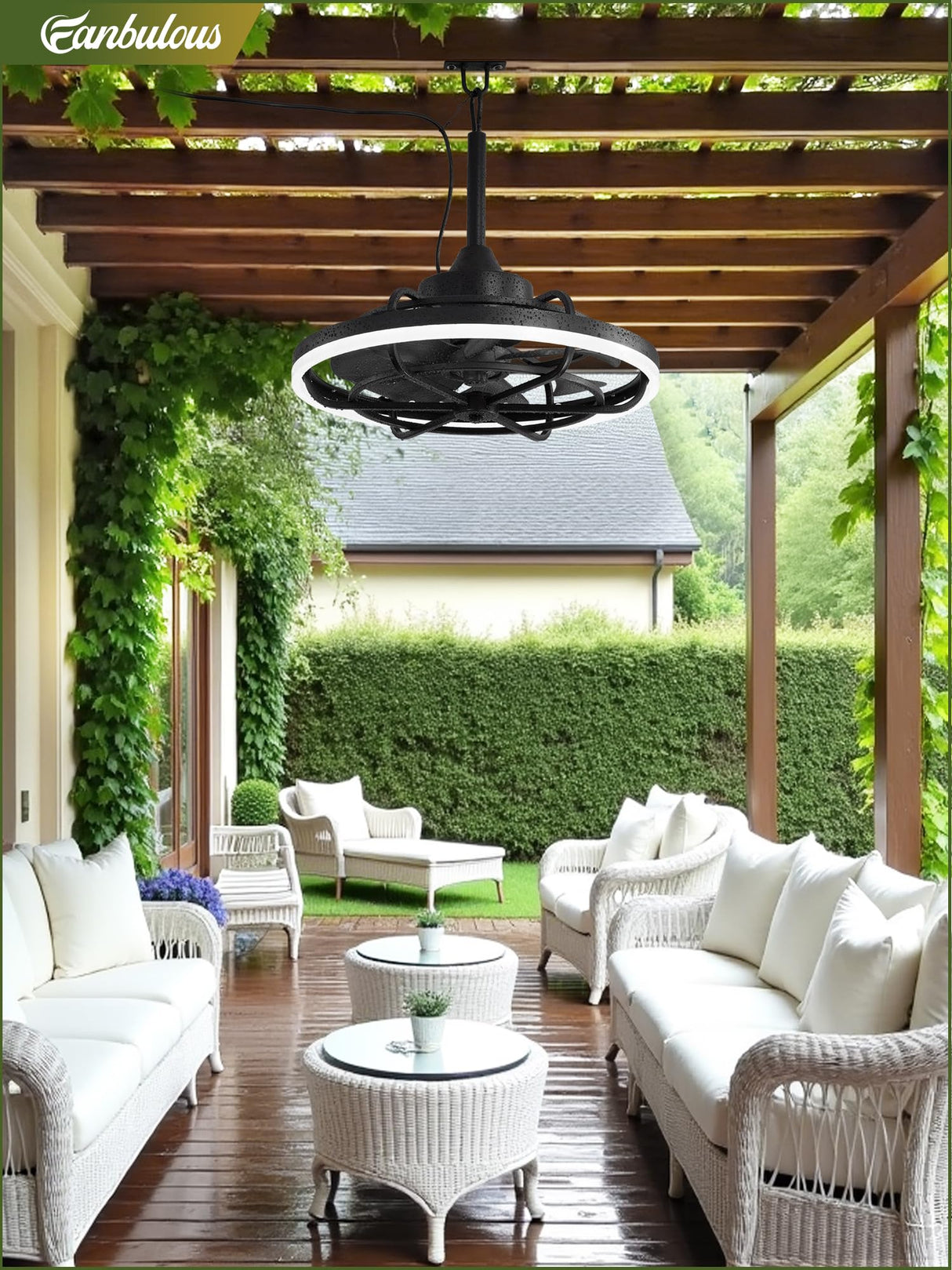 Fanbulous Outdoor Ceiling Fans with Light for Patios, 20" Weatherproof Plug in Ceiling Fan, Gazebo Fan Remote&APP Control, 3CCT Dimmable,Caged Ceiling Fan with Hanging Hook for Porch, Pergola,Canopy Fanbulous