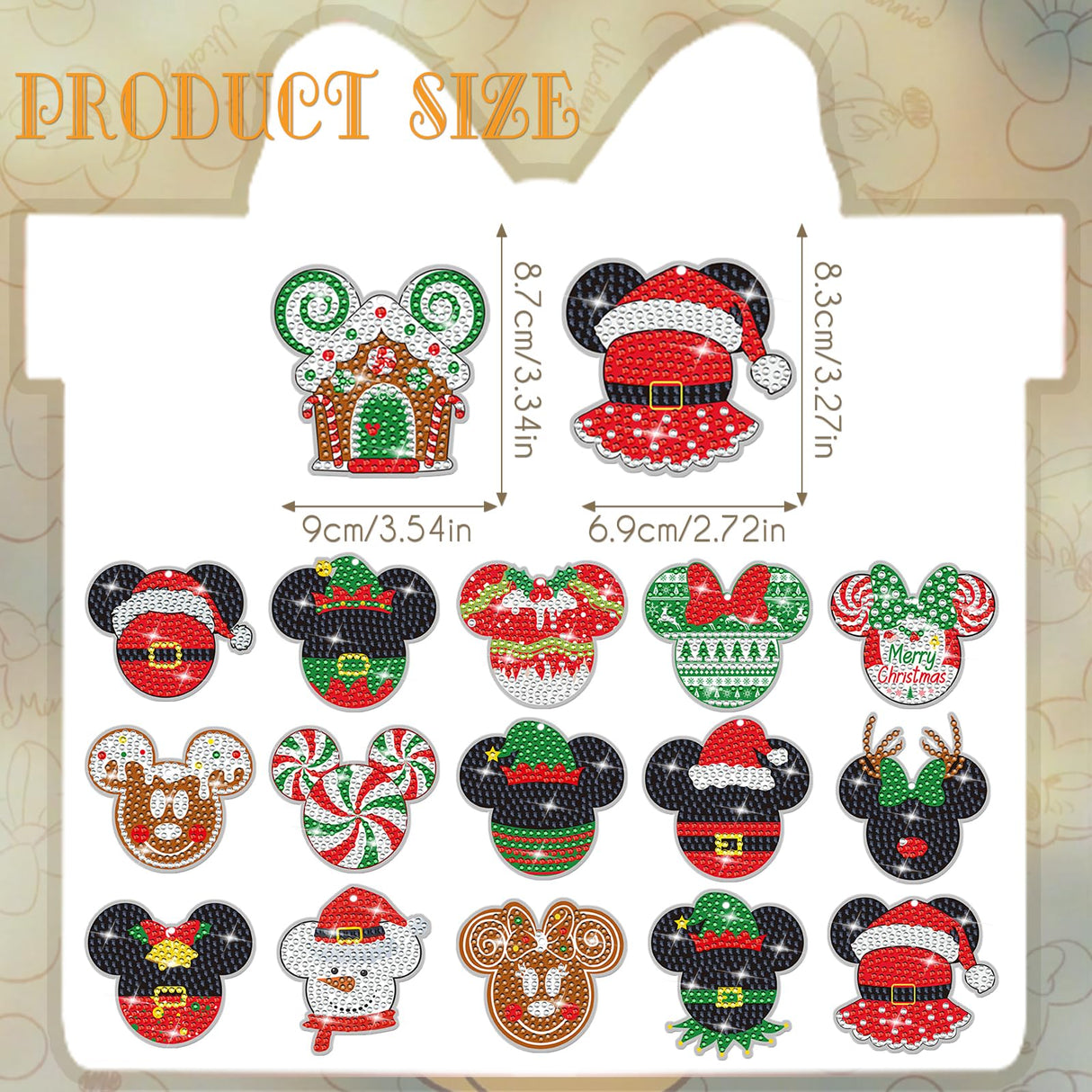 RiVolTa Christmas Diamond Art Kits - 16 Pcs Mouse Head Painting Magnets Refrigerator Cute Snowman Santa Claus Magnetic Stickers Dotz Ornaments for Adults Kids DIY Crafts Xmas Fridge Home Decals Decor RiVolTa