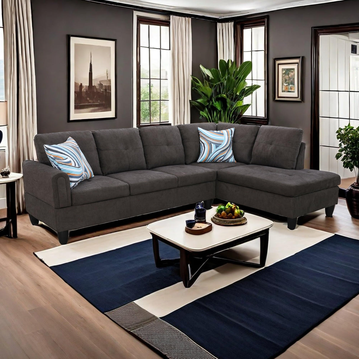 NicBex Sectional Couches for Living Room 2 Pieces Modern Sectional Sofa with Right Chaise Sectional Couch with Solid Frame Classic L Shape Sectional Sofa Set with Flannel Fabric, Brown NicBex