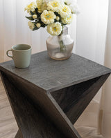 Albany Living Hand Made One-of-a-Kind Carved Mango Wood Twisted X Shape End Table, Distressed Grey Albany Living