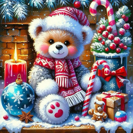 Christmas Bear 5D DIY Diamond Painting Kits for Adults, Christmas Diamond Art Kits for Beginners, Full Drill Winter Dot Painting Gem Art Kits for Home Wall Decor13.78 x13.78 Inch 5DDIYART