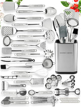 Home Hero 54 Pcs Stainless Steel Kitchen Utensils Set - Nonstick Stainless Steel Cooking Utensils Set - Heat Resistant Kitchen Essentials & Metal Kitchen Gadgets (54 Pcs) Home Hero