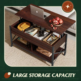 WLIVE Lift Top Coffee Table for Living Room, Coffee Table with Storage, Hidden Compartment and Metal Frame, Central Table with 4 Casters for Reception Room, Espresso WLIVE