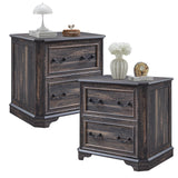 T4TREAM 30" Farmhouse Nightstand Set of 2 w/Wooden Tabletop, Large End Table, 2 Spacious Drawers Bedside Table w/Framed Drawer Fronts Design, Side Table for Bedroom, Living Room, Dark Rustic Oak T4TREAM