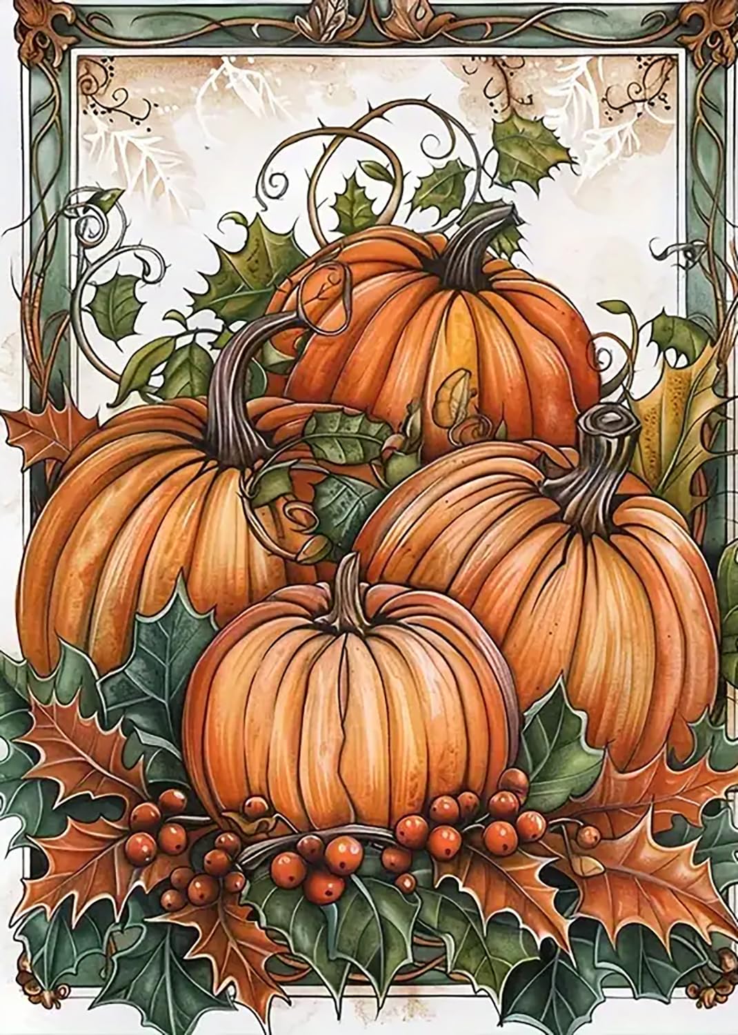 VCLKDIY Fall Pumpkin Leaf Diamond Art Kits for Adults, 5D Diamond Painting Kits for Adults Beginners, DIY Full Round Drill Diamond Dot Painting Gem Art Kits for Adult, Home Wall Decor 11.8x15.7 Inch VCLKDIY