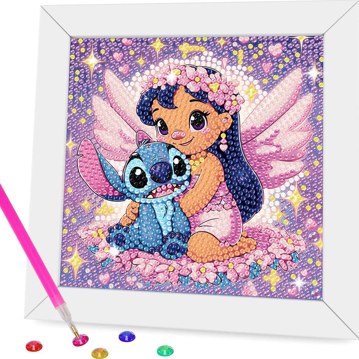 Gearock Small Diamond Art Kits with Frame - Easy DIY Cute Big Gem Painting Kits for Adults Beginners Cartoon Lovers Halloween Christmas Birthday Gifts, 7x7 Inch Gearock