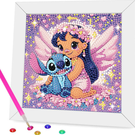 Gearock Small Diamond Art Kits with Frame - Easy DIY Cute Big Gem Painting Kits for Adults Beginners Cartoon Lovers Halloween Christmas Birthday Gifts, 7x7 Inch Gearock