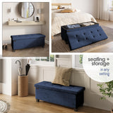 STORAGEBUD Storage Ottoman Bench with Bins, 43-in Storage Bench for Bedroom End of Bed, Folding Foot Rest Ottoman for Living Room Max 660lbs, Velvet Ottomans, Blue STORAGEBUD