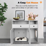 DOUSY Large Cat Litter Box Enclosure, Wooden Washroom Cabinet with Barn Door, Hidden Cat House Side Table, Grey DOUSY