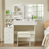 Vanity Desk with Large LED Mirror, Large Vanity Table with Charging Station, Makeup Vanity Desk with Drawers for Bedroom Dressing Room, Women Girls (White) Wanttii