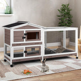 Suumerpety Rabbit Cage,Indoor Rabbit Hutch with Matel Frame and Pull Out Tray,Bunny Hutch Chicken Coop with Run (Brown) Suumerpety
