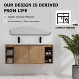 SSLine 48-Inch Double Sink Vanity Modern Wall Mounted Bathroom Vanity with Double Resin Sink 48" Large Floating Bathroom Vanities Set with Side Open Shelves & Cabinet (Brown) SSLine